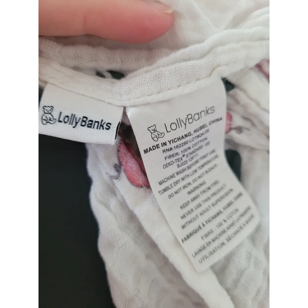 LollyBanks Cotton Muslin Swaddle Blanket Pink Pig Farm Animal Print White #7